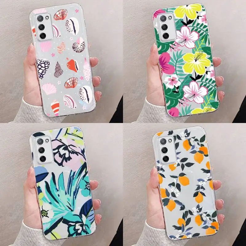 

Fashion Colorful Flower Leaves Conch Phone Case Transparent For oppo RENO A 1 2 3 4 5 7 8 Z 2Z SE ACE PRO moible bag