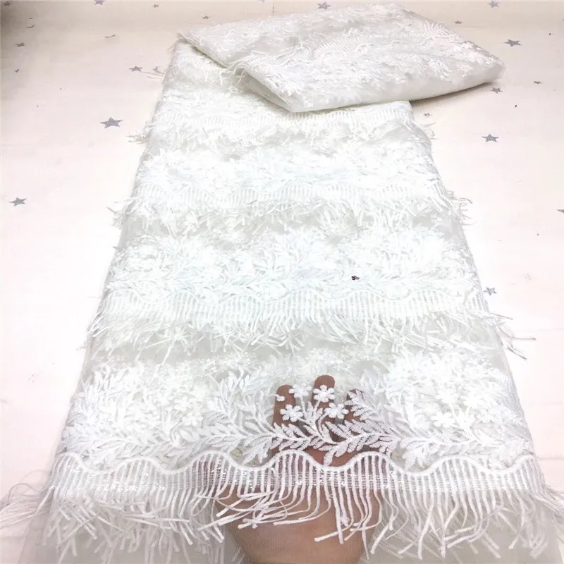 

Nigerian Tulle Lace tassel with Sequins African Net Lace Fabric High Quality Latest French Mesh Lace Fabrics for Party Dress