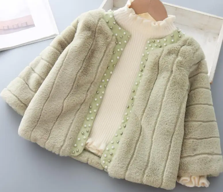 green(no sweater) Детское пальто искусственный мех для девочек, весна-осень, модный кардиган для маленьких девочек, пальто для девочек, шерстяное пальто принцессы плотная теплая куртка для детей возрастом от 3 лет - Цвет: green(no sweater)