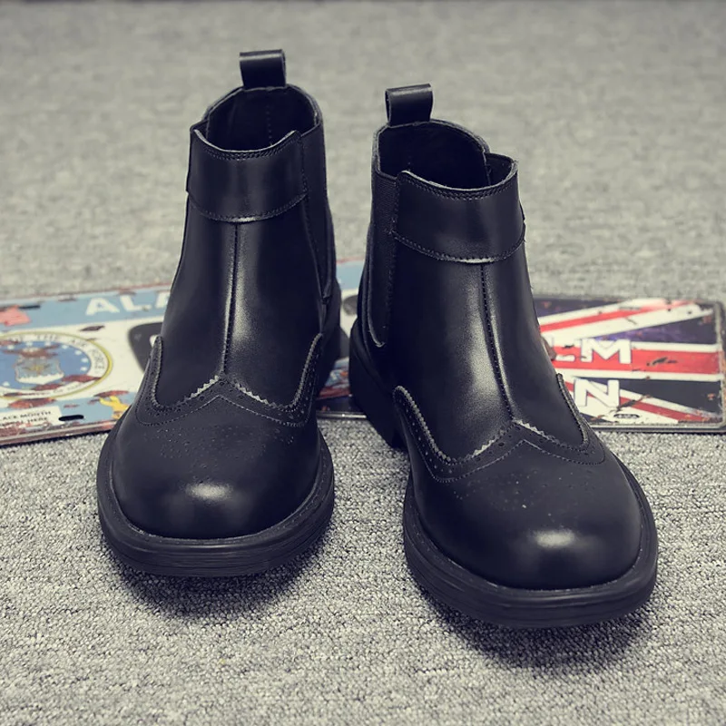 Winter PU Chelsea Boots Men Elastic Band Pointed Toe Ankle Boots Solid Casual Motorcycle Shoes Plus Size Black Brown