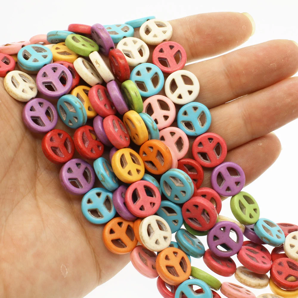 

Natural Turquoise Stone Colorful Peace Sign Loose Beads Semi-finished Fashion Jewelry Making DIY Bracelet Necklace Accessories