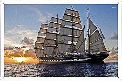 

Sailing Ship Tin Poster Wall Decor Metal Sign 8X12 inches