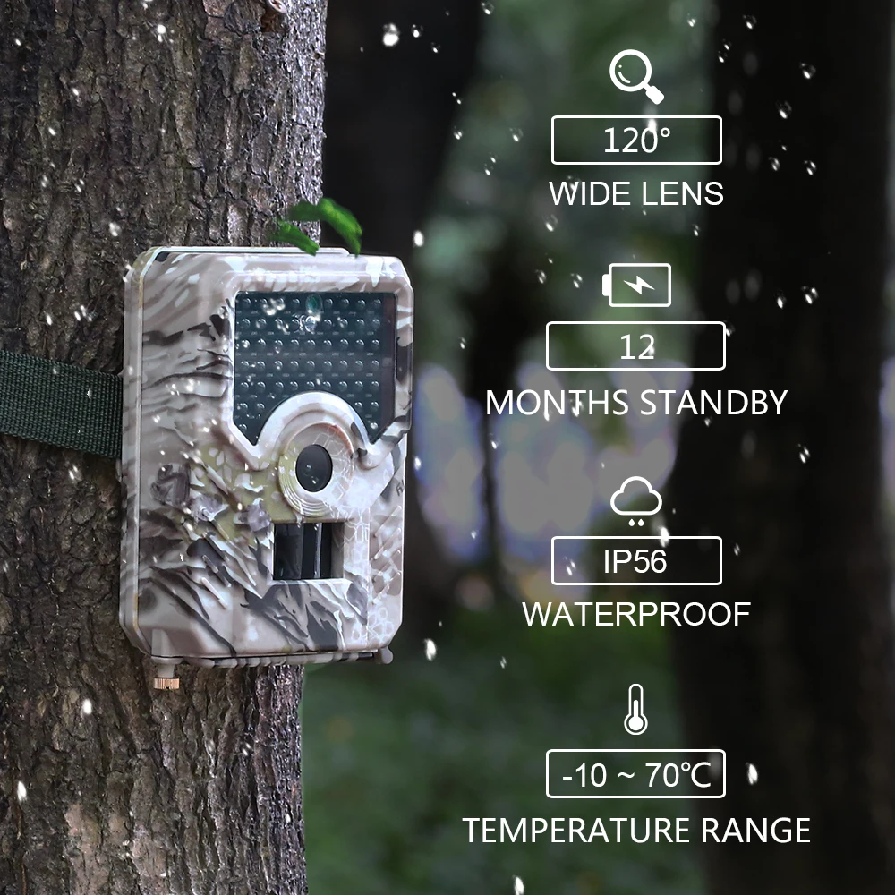 

Mini Trail Camera Hunting Game 12MP 1080P Outdoor Wildlife Scouting Camera with CMOS Sensor 0.8s Fast Trigger IP56 Waterproof