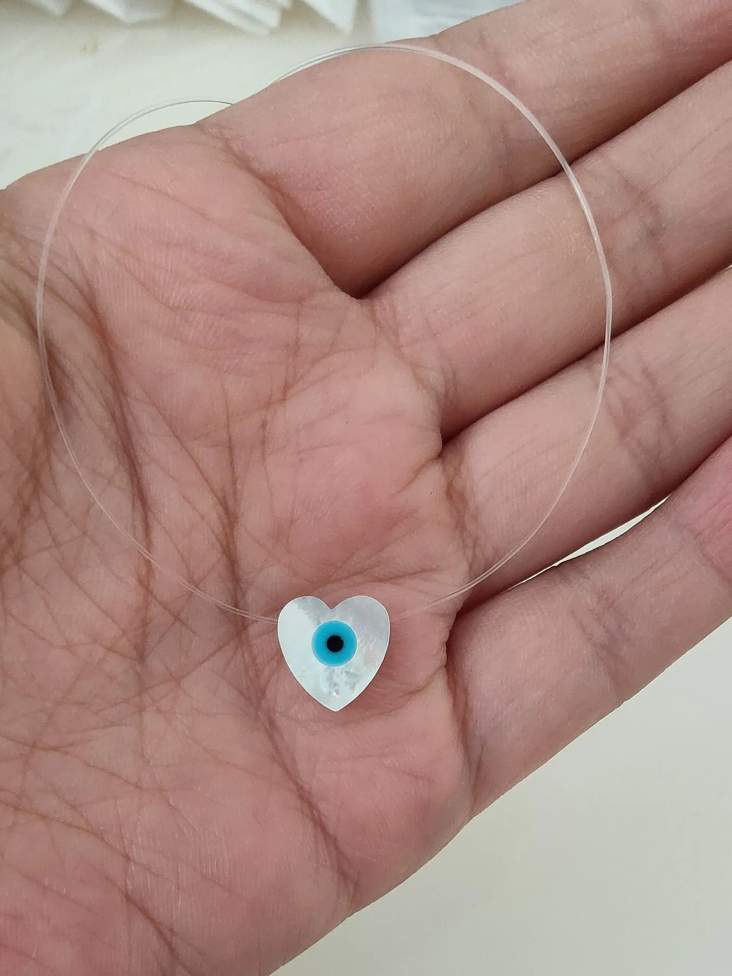 1pc Transparent Chain Mother Of Pearl Shell Round/Sea Star/Hamsa/Marquise/Heart With Evil Eye Necklace For Gift | Украшения и