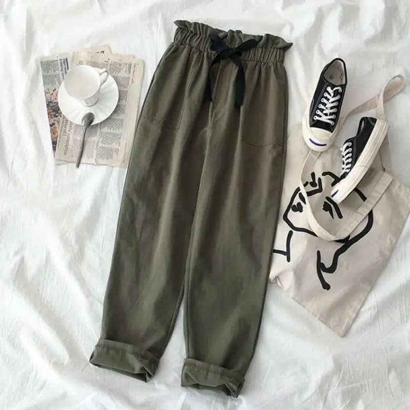 

Spring and summer thin pants Korean version loose and versatile show thin nine point Harlan wide leg overalls casual pants
