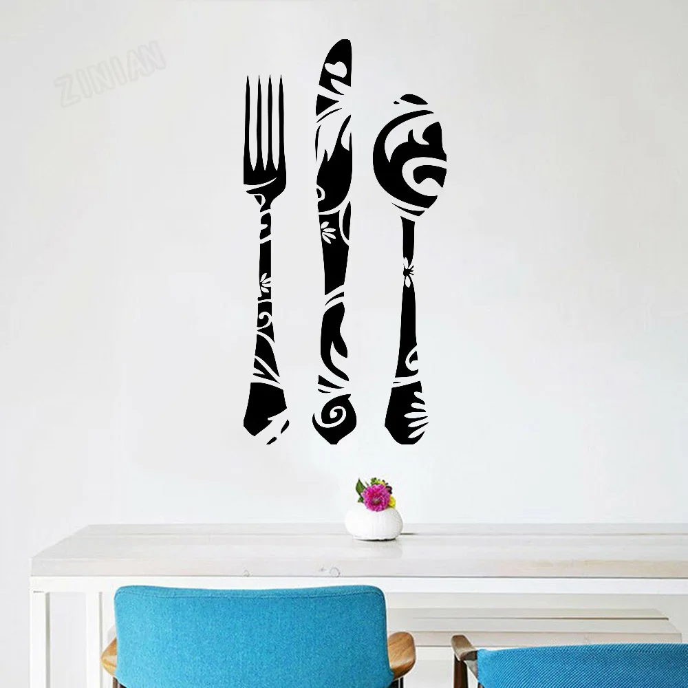 Фото Ложка Ножи вилка наклейки на стену для Кухня посуда виниловые стены декора