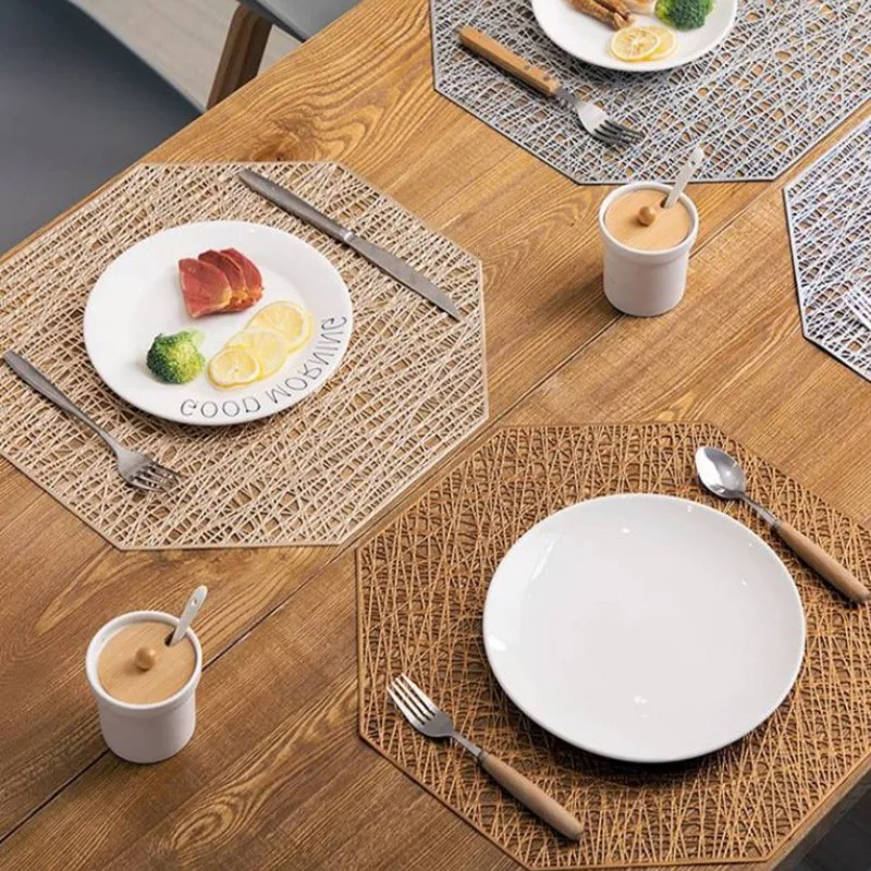 

4Pcs/Lot Water Washing PVC Solid Color Hollow Non-Slip Octagonal Mesh Western Placemat Coffee Cup Mat For Table