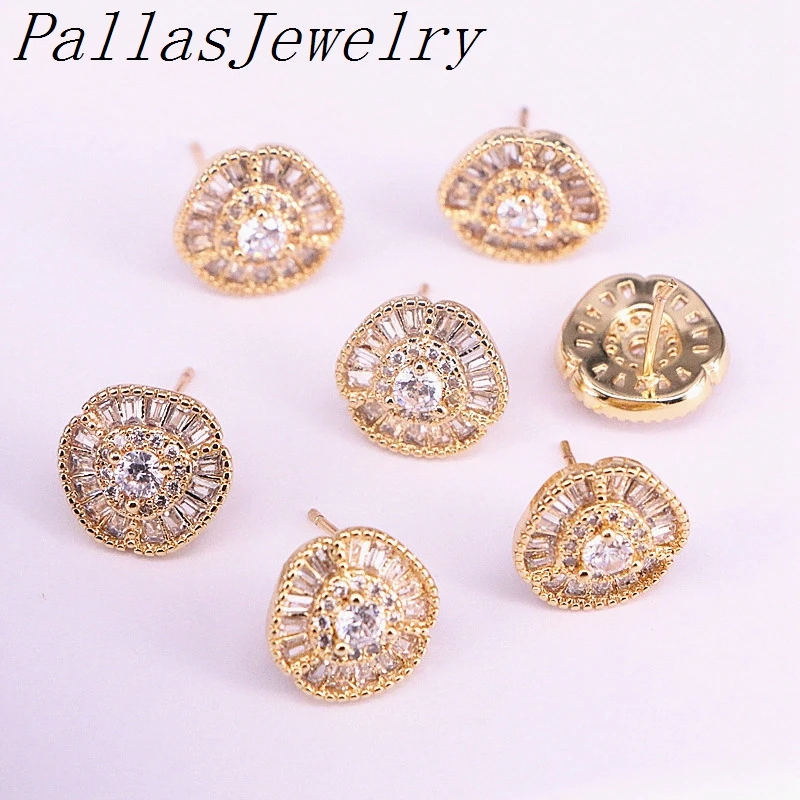 

10Pairs 12mm Gold Filled New women jewelry cz flower metal stud earring wholesale