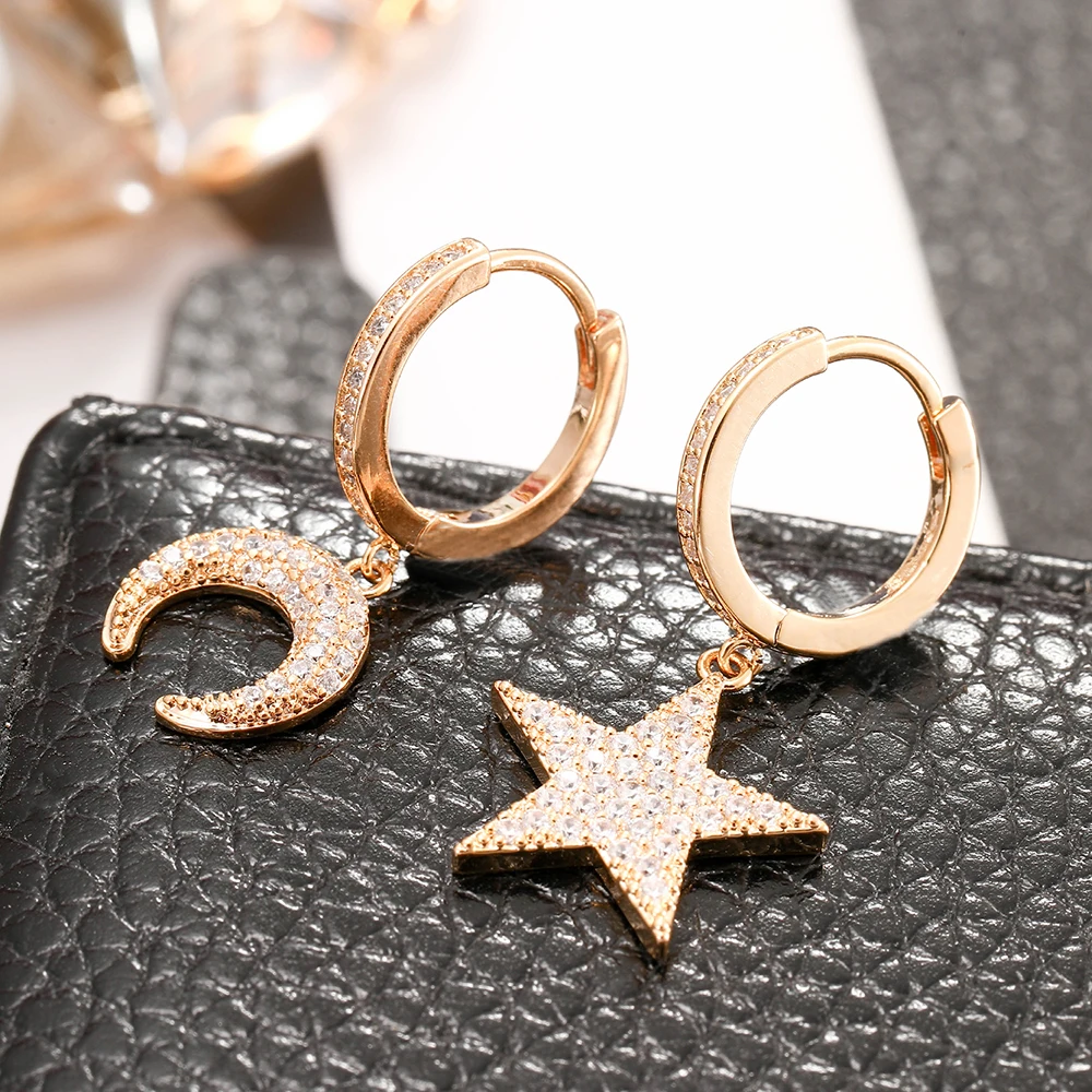 

Korean Fashion Star Moon Earrings for Women Cute Asymmetry Gold Color Trendy Hoop Earring Trend Jewelry Best Gifts 11.11