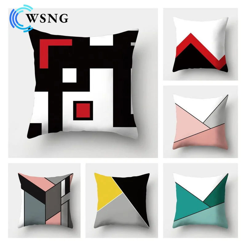 

Geometry Cushion Cover Polyester Pillowcase Decorative Sofa Cushions Red Yellow Pink Pillowcover Home Decor Pillowcase 45x45cm