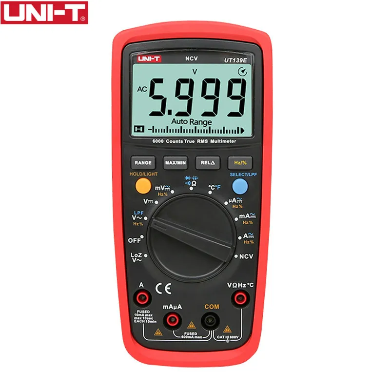 UT139E UNI-T UT139A/B/C/E Цифровой мультиметр автоматический диапазон True RMS мультиметр 6000 Счетчик Вольтметр AC/DC напряжение и ток - Color: UT139E