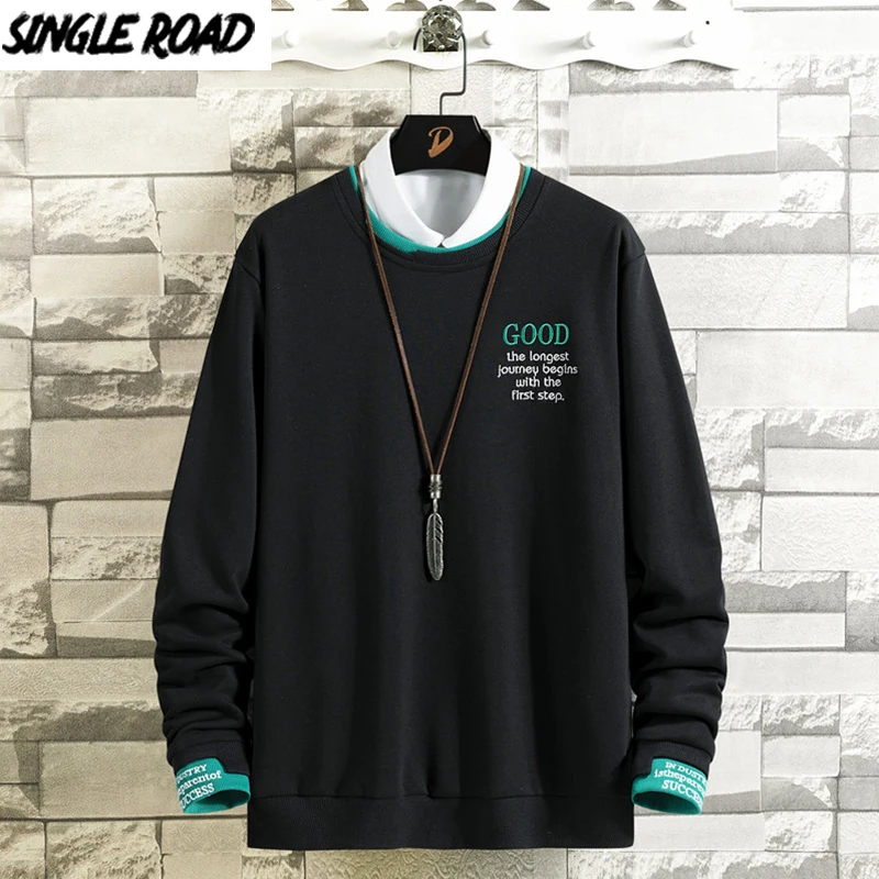 SingleRoad мужская толстовка с круглым вырезом для мужчин 2020 черная Лоскутная
