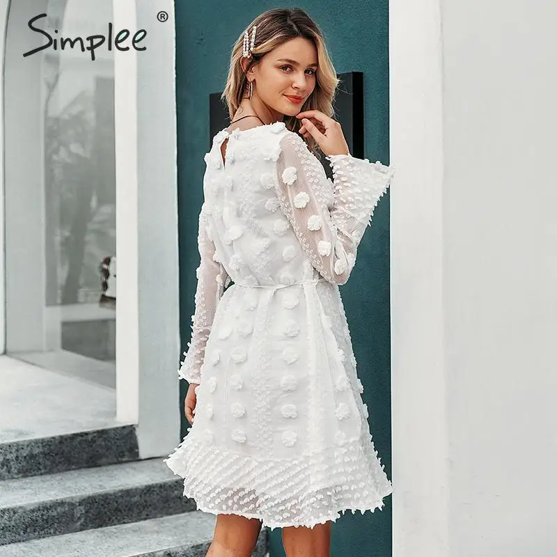 Simplee ЭлегантноеЦветочная женское платье вышивка A-Line с длинным рукавом женское осеннее платье с рюшами поясной ремень