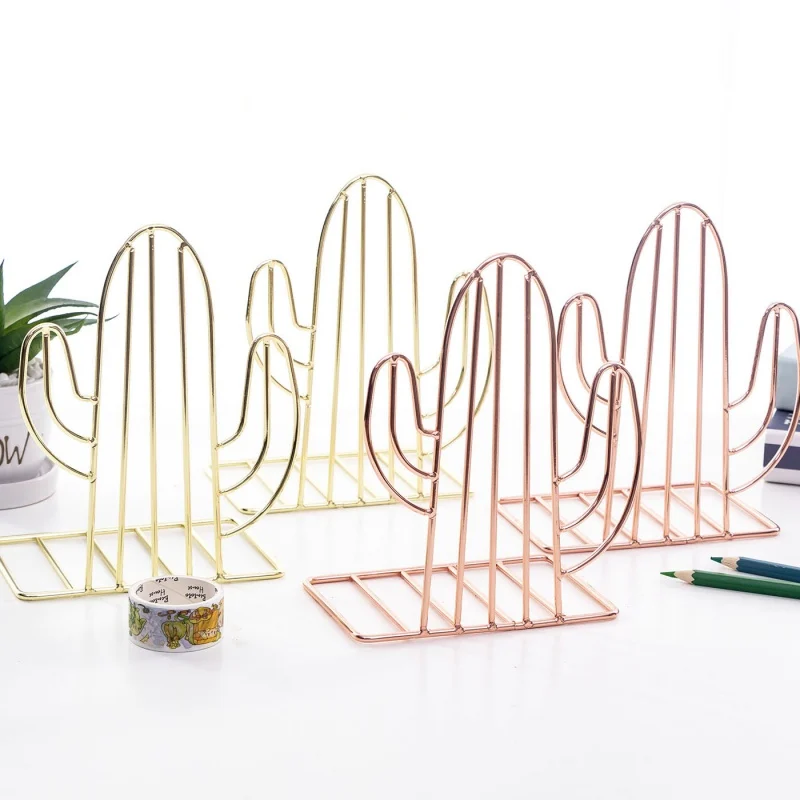 

INS Cactus Bookends Storage Shelf Book Stand Desktop Nordic Wrought Iron File Book Holder Office Desk Storage Book Organizer