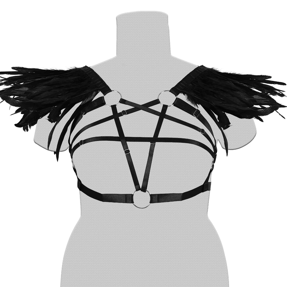 Женский бюстгальтер с перьями и ремнями для БДСМ | Женская одежда