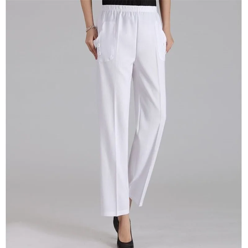 Брюки женские для среднего возраста свободные хлопково-льняные прямые штаны