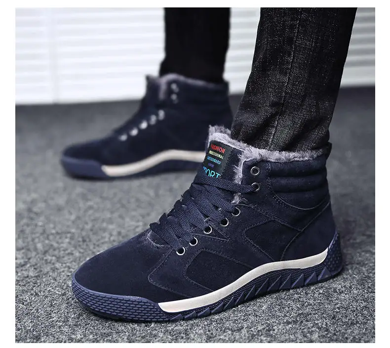 Men Shoes Winter Casual Boots for Men Fur Lace Up Warm Snow Boots Outdoor Fashion Flat Mens Shoes Big Size 47 Scarpe Uomo 43