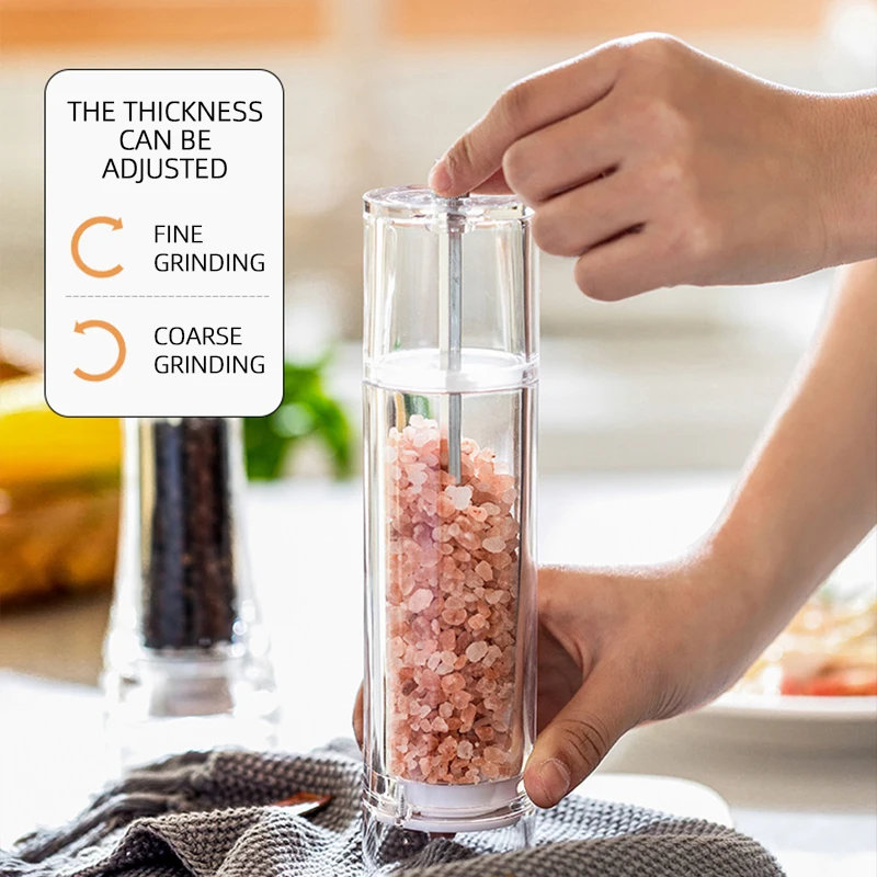 Acrylic Combo Pepper Mill and Salt Shaker with Adjustable Grinder Set Handheld Coarseness Seasoning Mechanism BBQ Tools | Дом и сад