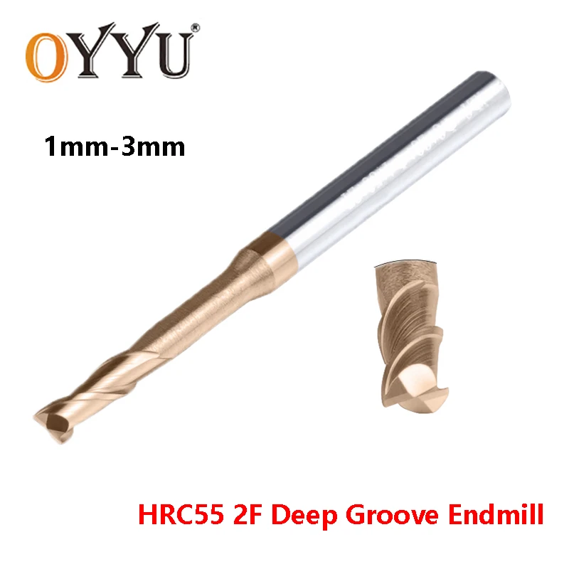 

Oyu HRC55 2 Флейта с глубоким твердосплавным концом, фреза из вольфрамовой стали с длинной горловиной 1 мм 1,5 мм 2 мм 2,5 мм 3 мм Фреза