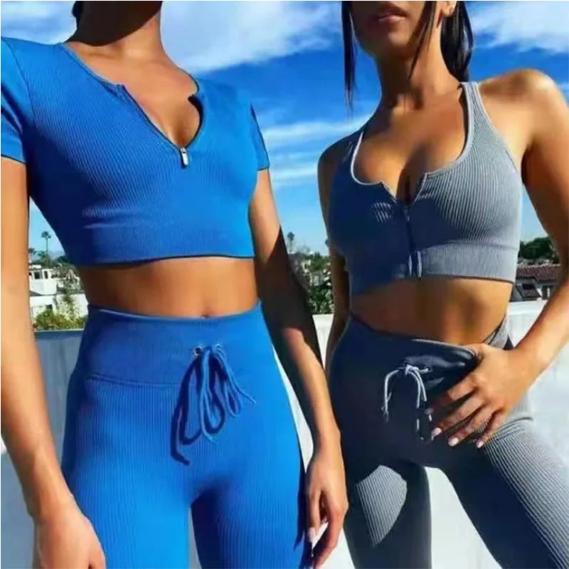 

2021 Women Quick Dry Seamless Sportwear Overall Outfits Leggings Gym Clothing 2 Piece Yoga Set Suit for fitness