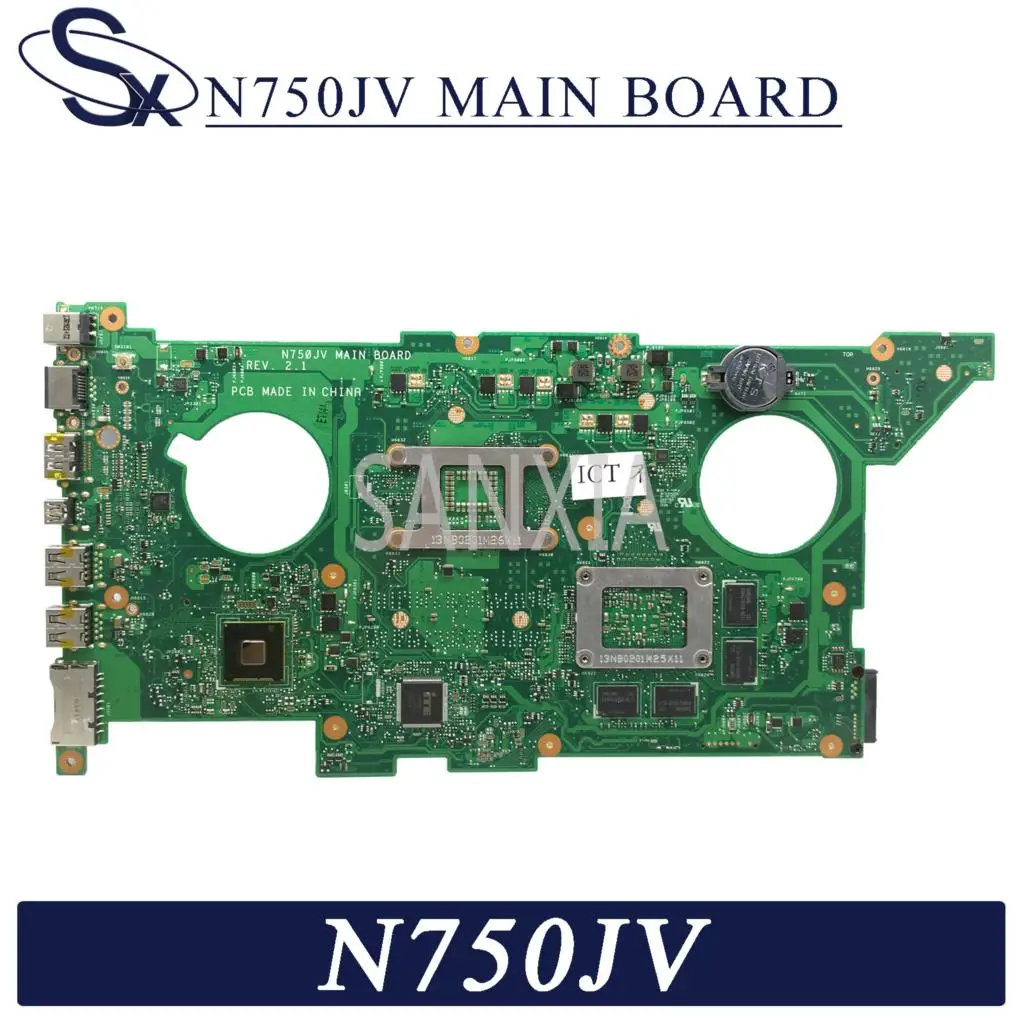 

KLKJ N750JV Laptop Motherboard For ASUS N750JV N750JK Original Mainboard I7-4700HQ GT750M