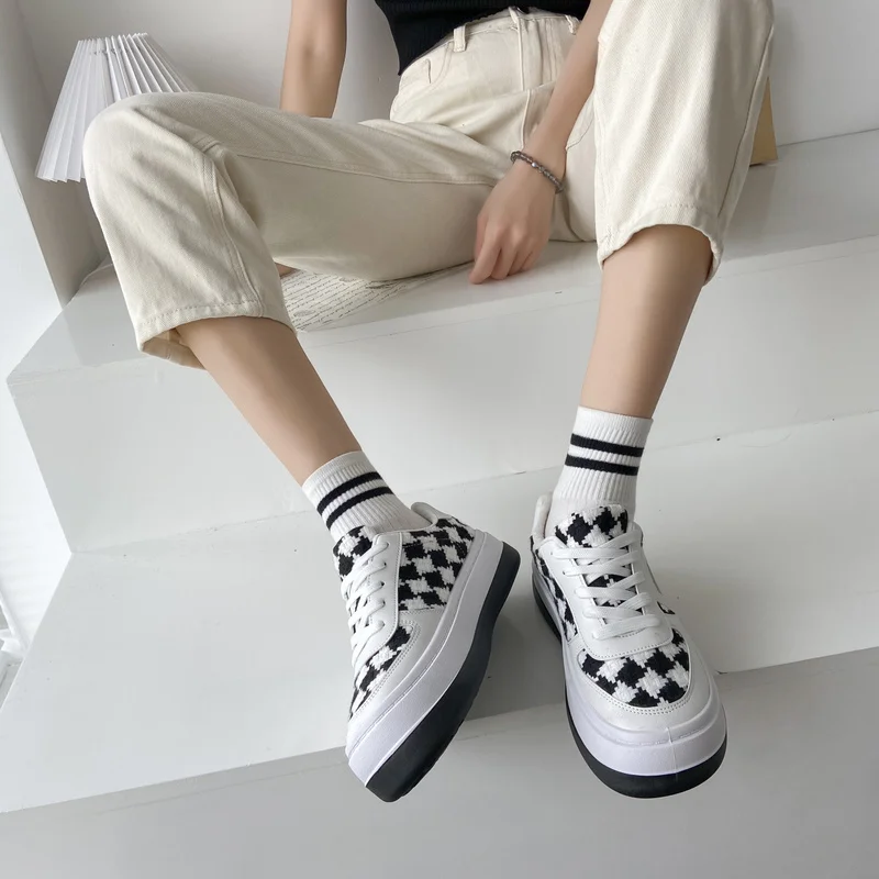 

New Canvas Casual Sneakers Plaid Tennis Female Platform Kawaii Vintage Vulcanize Fashion Platform Women's Sports Shoes 2022 Hot