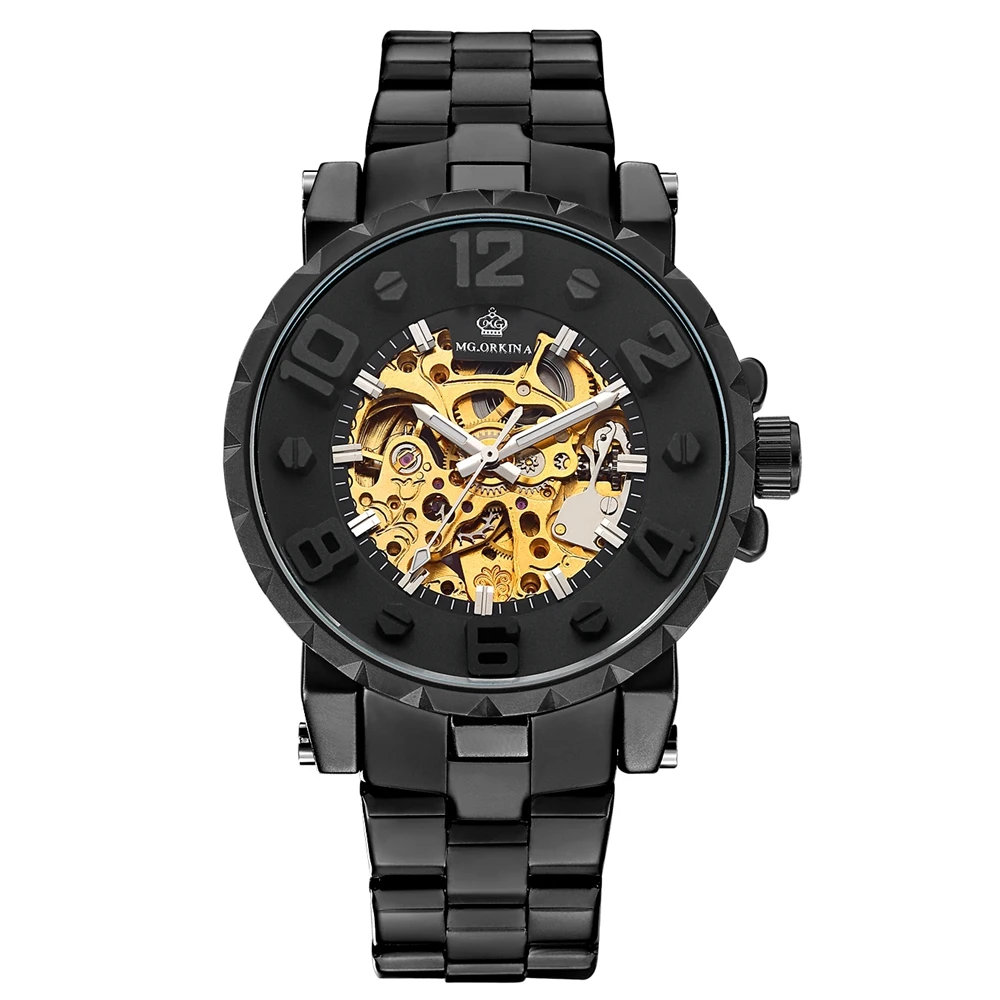 Крутые мужские наручные часы с резьбой скелетоны автоматические механические в