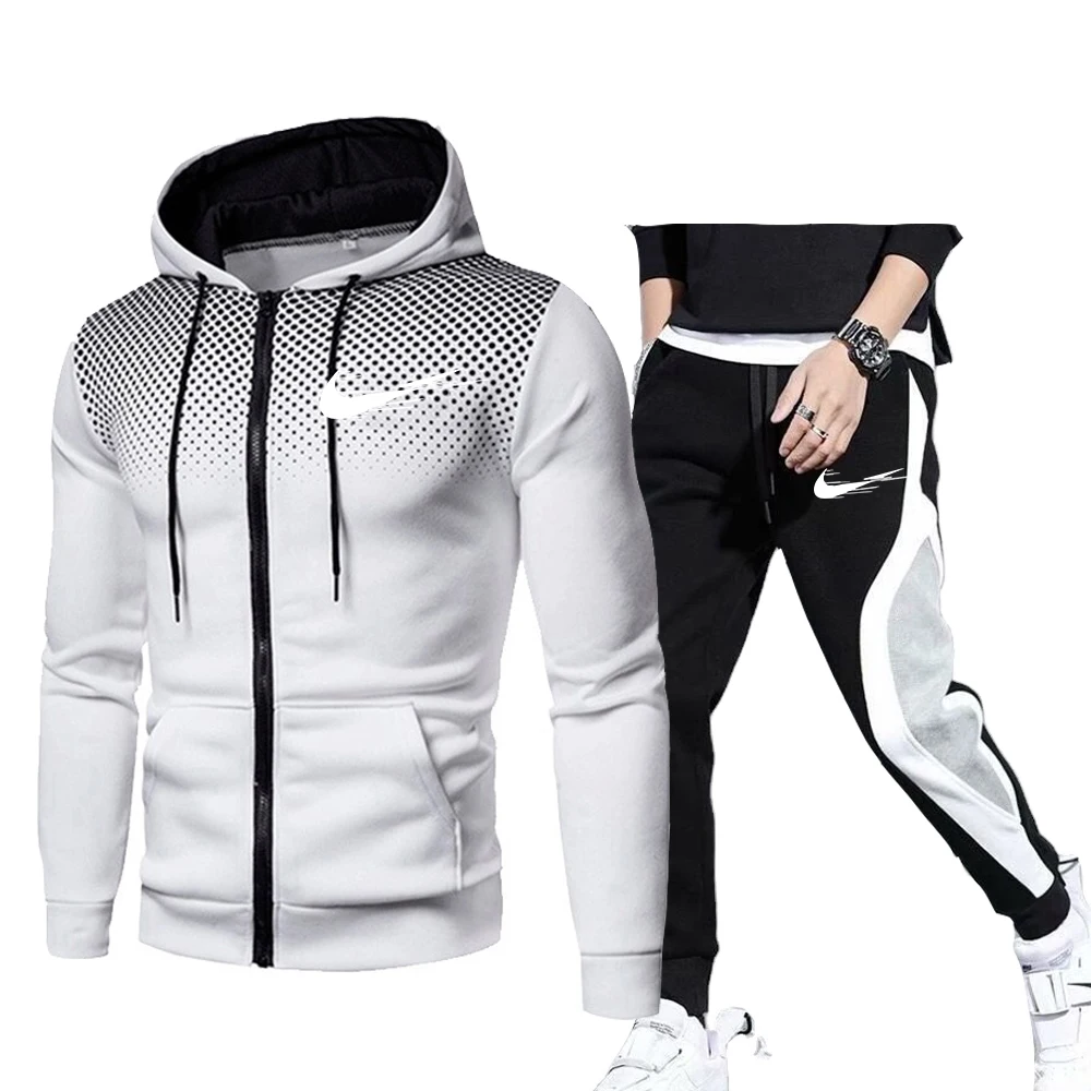 

Autumn and winter men's zipper jacket suit track suit sports suit + track pants jogging men's casual sports 2-piece set S-3XL