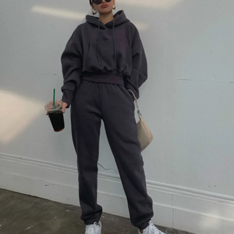 

Fashion Streetwear Women 2 Piece Sets Spring Hooded Pullover Tops And Long Pants Suits Autumn Pocket Loose Sweatshirt Tracksuits