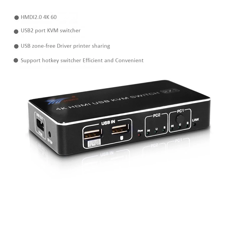 USB HDMI 4K KVM Switch Control 2 Into 1Out Of the Shared Mouse and Keyboard Display KVM Switch Monitors-EU Plug
