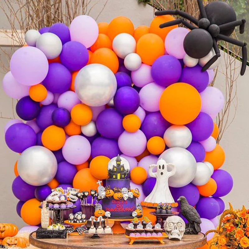 

Воздушный шар на Хэллоуин Гирлянда, 176 штук, с пауком на Хэллоуин, черные, оранжевые, серые шары, шары-пауки на Хэллоуин