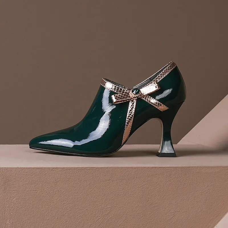 

Sexy Female Pumps Bowties Genuine Leather Pointed Toe Women Pumps Spring Summer Prom High Heeled Shoes Woman