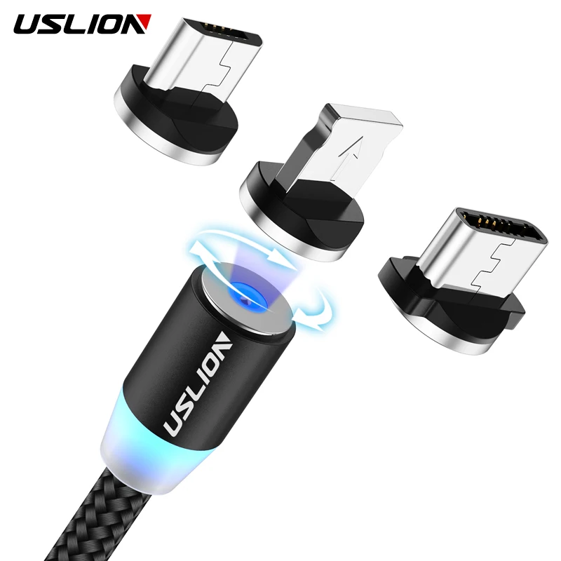 Магнитный USB кабель USLION для быстрой зарядки Micro Samsung Xiaomi зарядный типа C 3 м