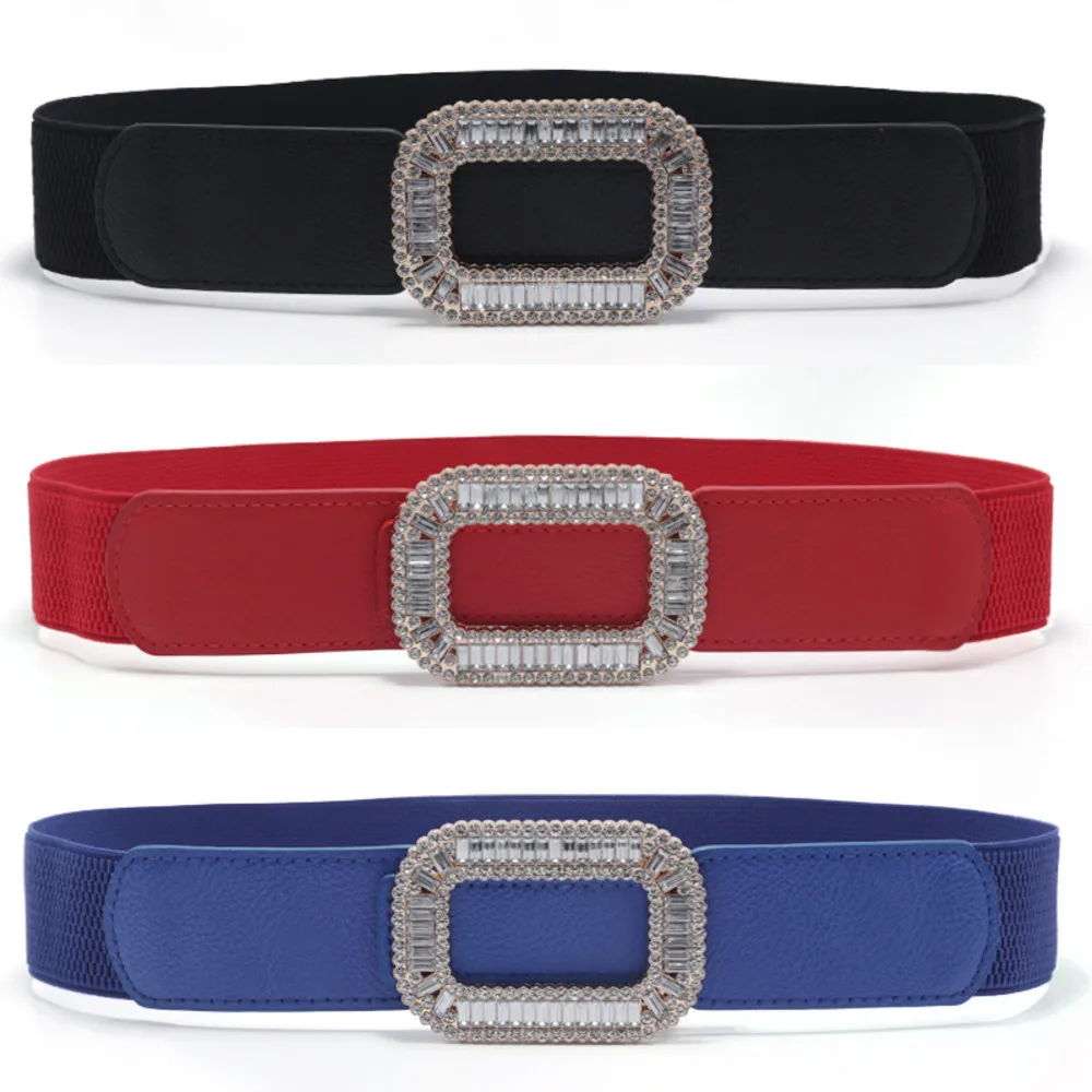 

Модный Стразы Cummrebunds кристалл квадратная пряжка широкий пояс украшение женский скульптурный ремешок эластичные женские ремни