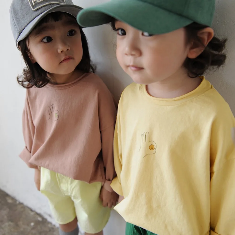 

2021 New Korean Base Coat Cotton Children's Long Sleeve T-shirt Girls'