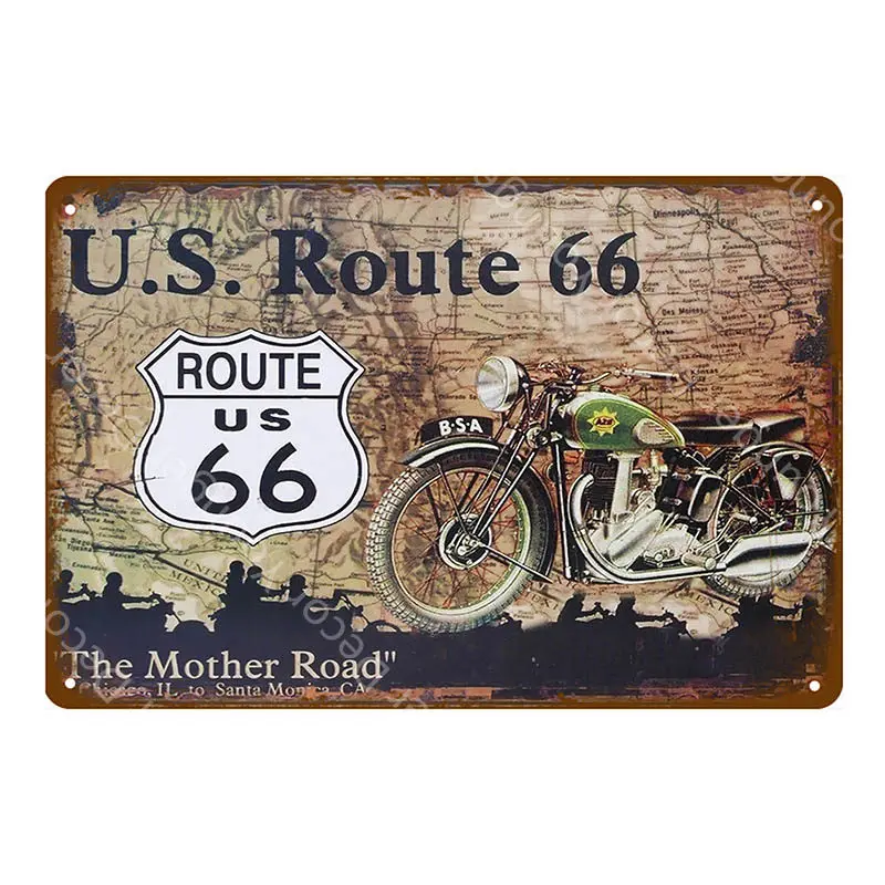 Исторический US Route 66 постер на стену для мотоцикла наклейка винтажный