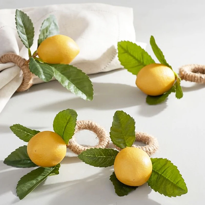 

12Pcs Simulation Lemon Plant Napkin Ring Fruit Meal Buckle Hotel Model Room Napkin Ring