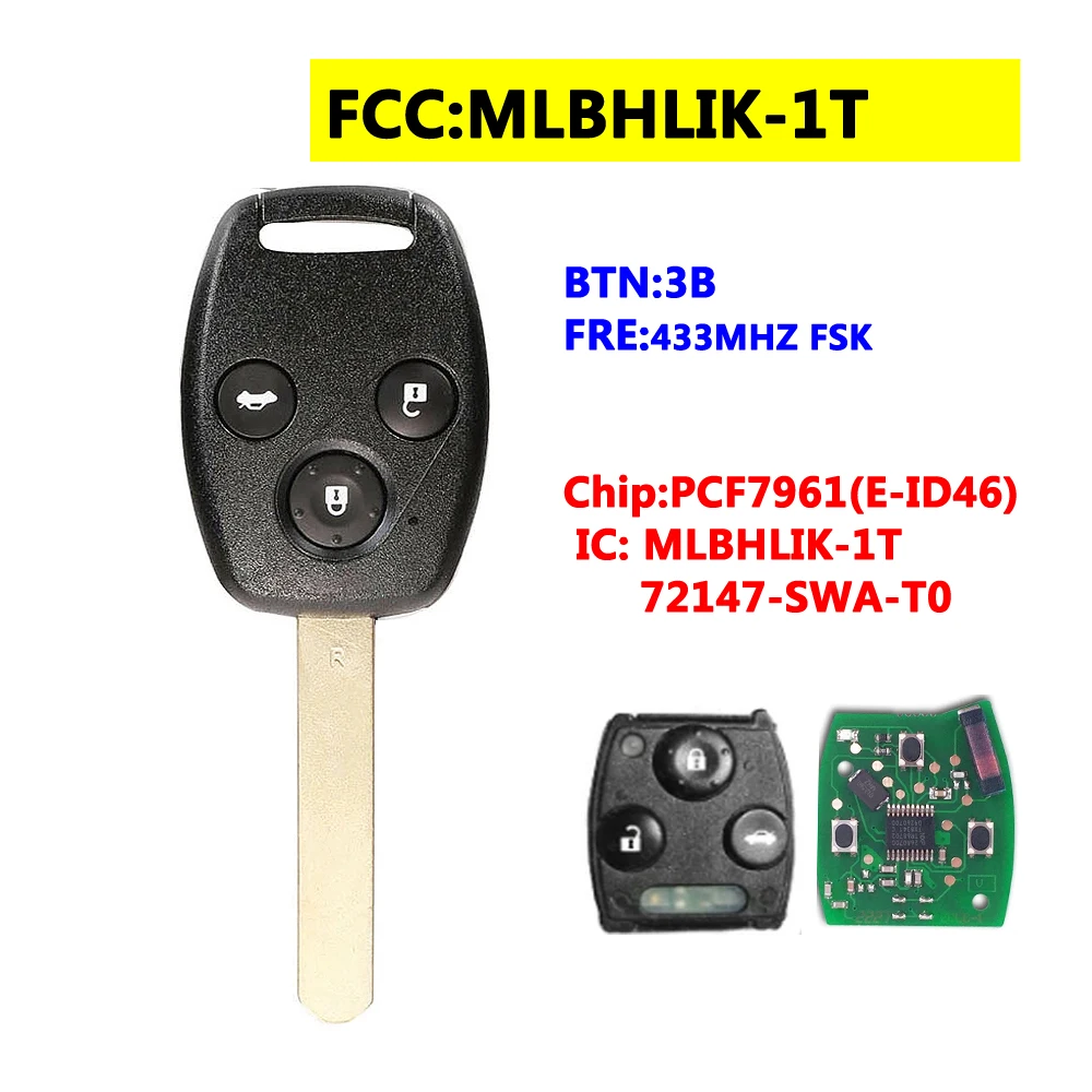 

MLBHLIK-1T 3BTN Remote Key For Honda 433Mhz