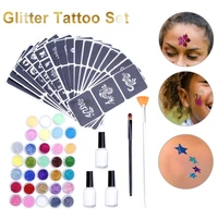 141pcssettemporary glitter tattoos set 26 color glitter powder 104 templates diamond flash for face body painting art tools set
