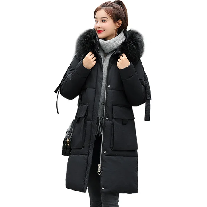 

High-end luxury brand-name winter warm women's down jacket long section large loose bread clothes large fur collar cotton women