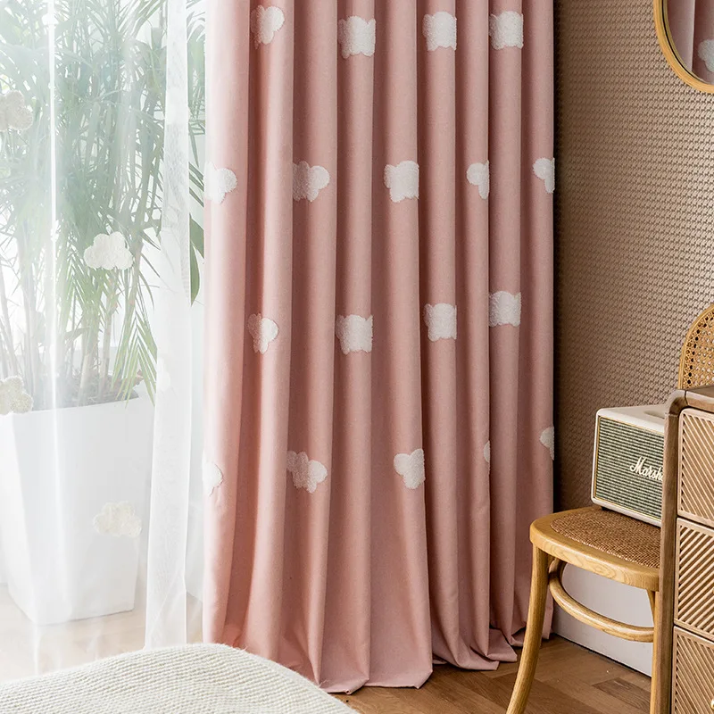 

Kid's Cute Cartoon Clouds Curtains for Living Room Pink Semi-Blackout White Cloudy Curtains for Children's Room #VT
