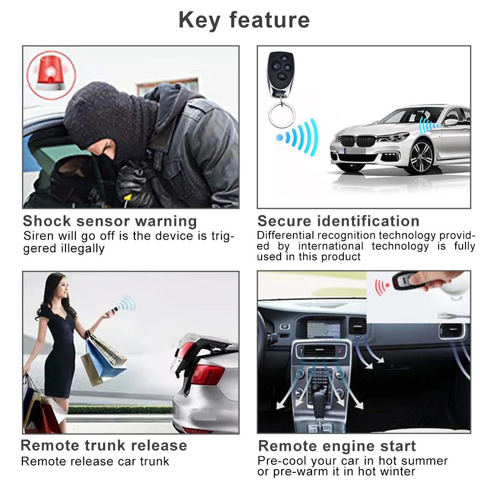 

Universal One-Way Car Alarm Vehicle System Protection Security System Keyless Entry Siren+2 Remote Control Burglar