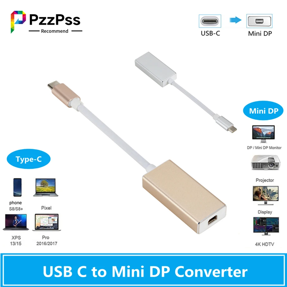 

PzzPss USB C Cable USB3.1 to Mini Displayport converter For New Apple Macbook Pixel 4k USB Type-c To Mini DisplayPort
