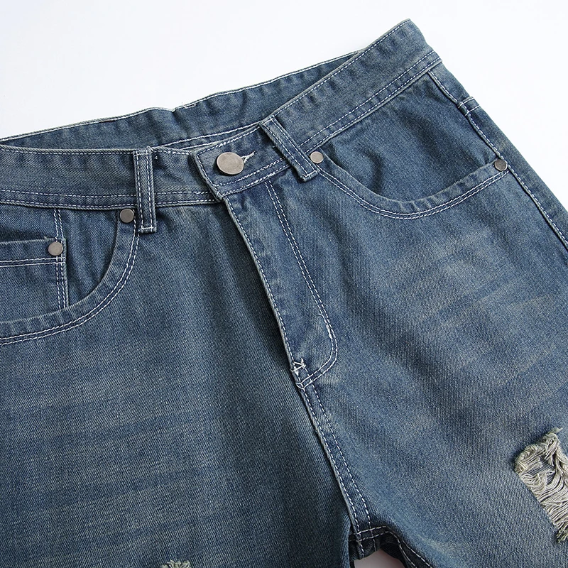 Прямые рваные джинсы gerшри брендовые зауженные повседневные мужские джинсовые