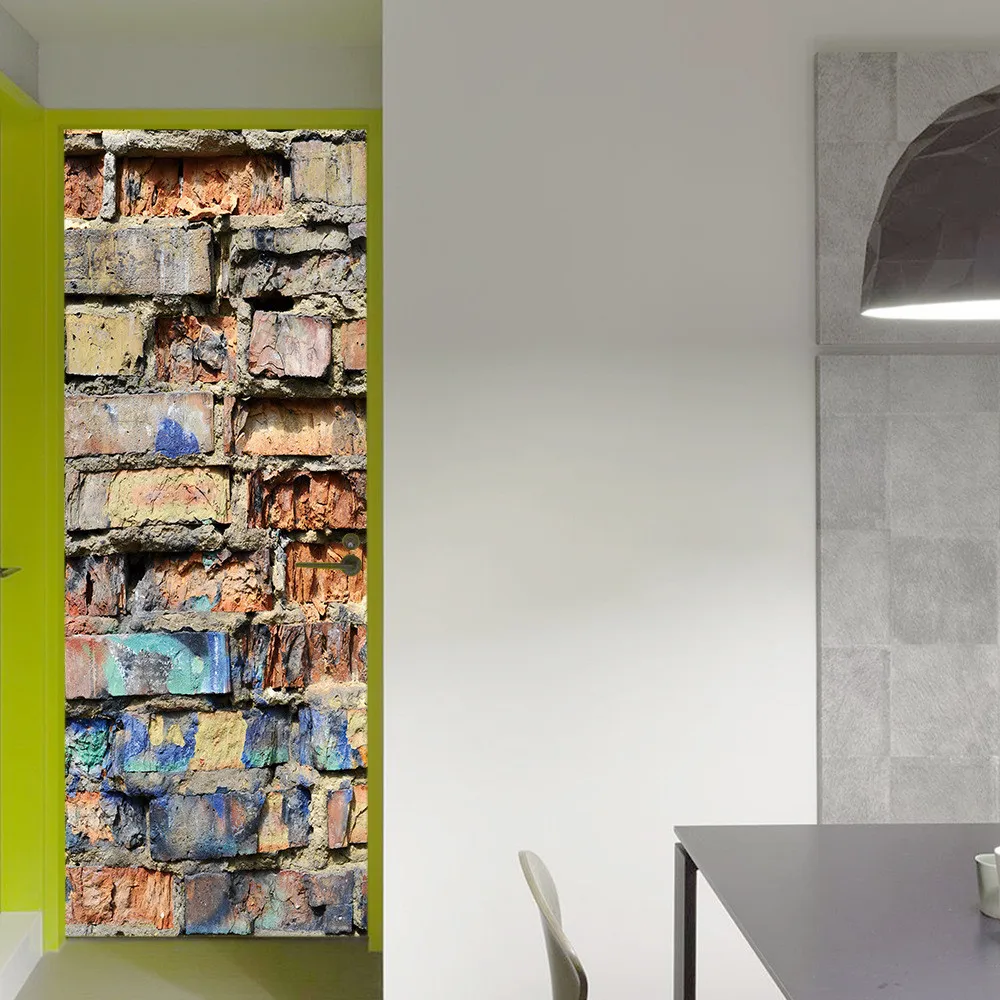 DIY Self Adhesive Waterproof Removable Wallpaper 3D Broken Brick Door Sticker Home Decor Decals For Living Room Bedroom 77*200cm | Дом и сад