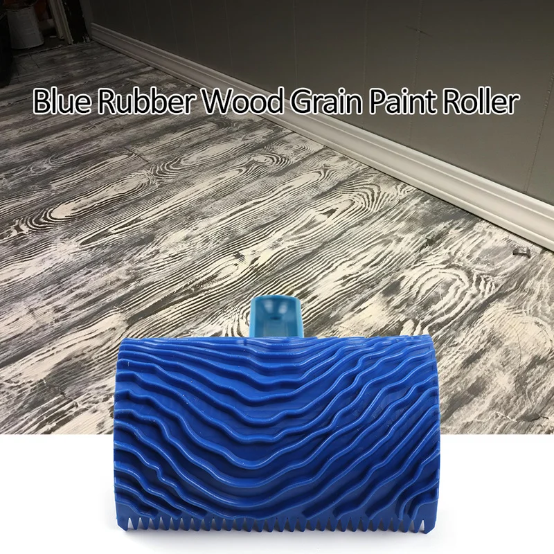 Blue Wood Grain Tool with Rubber Handle Graining Empaistic Stamp Pattern for Wall Painting DIY Decoration Paint Roller | Инструменты