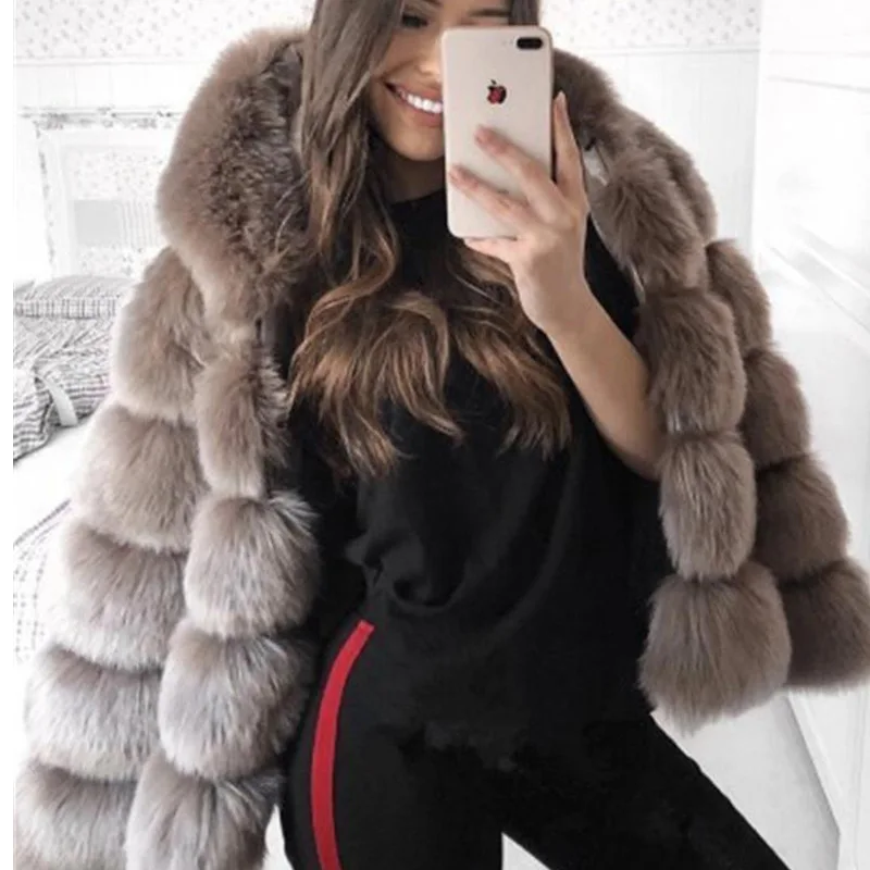 

Oversized Coat Faux Fur Jacket Women 2020 Solid Hooded Faux Fox Fur Coat Warm Thick Fashion Loose Ladies Coat Winter Coat Women