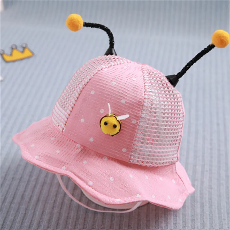 Girl Baby Summer Pink Bucket Hats Ventilation Cute Hollow Petal-Shaped Brim Small Bee Shape Sunscreen Hat Outing Sunshade | Аксессуары