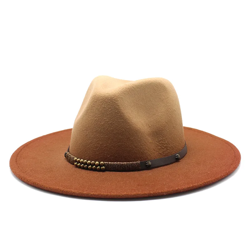 2-color gradient New Wide Brim wool Fedora Hat For Women Wool Felt Hats Men Fall Winter Panama Gamble Jazz Cap | Аксессуары для