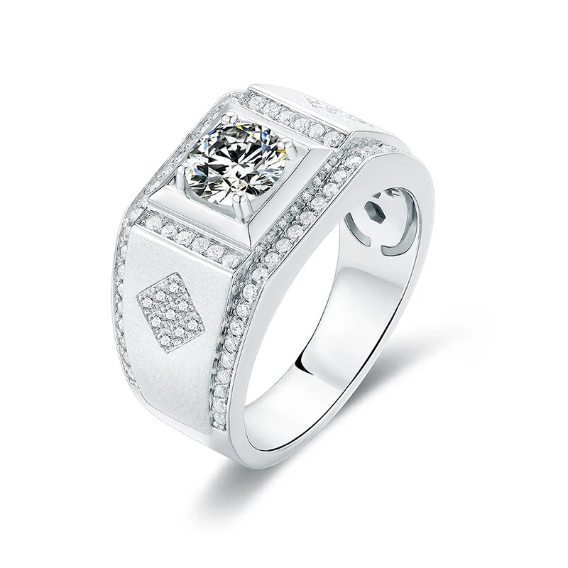 

fashion Silver Plated White Gold Moissan Diamond Men's Ring 1 Carat 210305-15